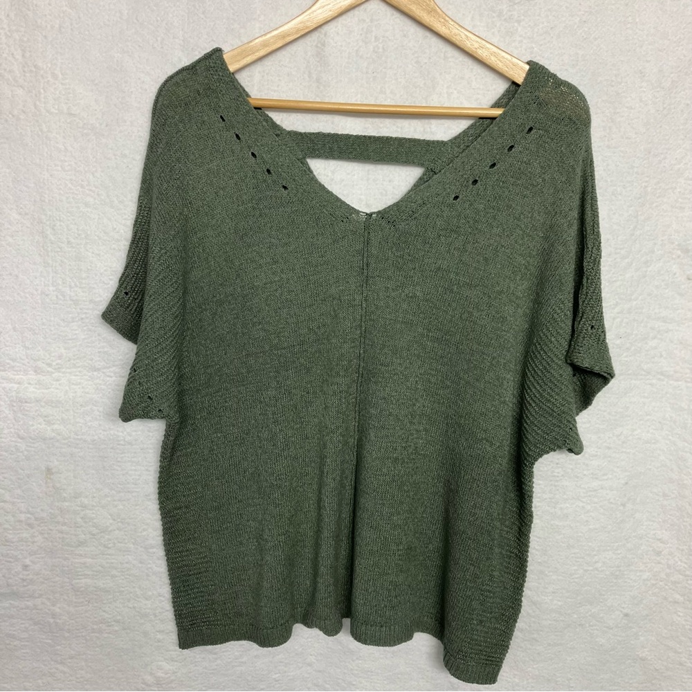 Apt.‎ 9 Sage Olive Green, Boxy,  Short Sleeve Knit Sweater - XXL